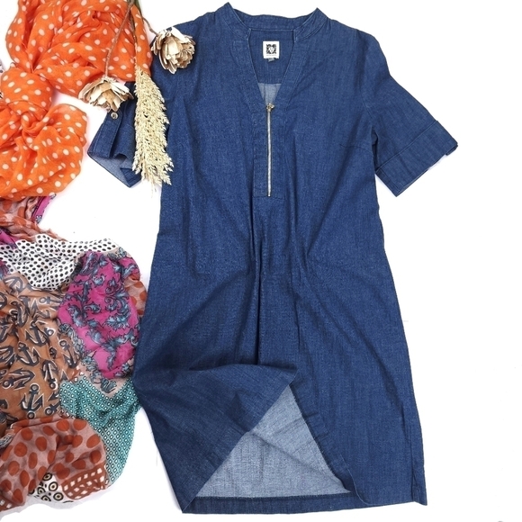 New Anne Klein Denim Short Sleeve Dress Sz 8 - Picture 1 of 11